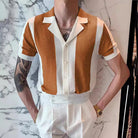 Button-Up Shirt - Short Sleeve - Striped - Polo Shirt - Men's Shirts-Shirt-Chaps London-Yellow-S-Chaps London