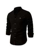 Button-Up Shirt | Slim Fit | Lightweight | Long Sleeve Shirt | Men's Shirt-Chaps London-Black-XS-Chaps London