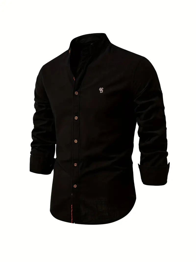 Button-Up Shirt | Slim Fit | Lightweight | Long Sleeve Shirt | Men's Shirt-Chaps London-Black-XS-Chaps London