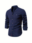 Button-Up Shirt | Slim Fit | Lightweight | Long Sleeve Shirt | Men's Shirt-Chaps London-Navy Blue-XS-Chaps London