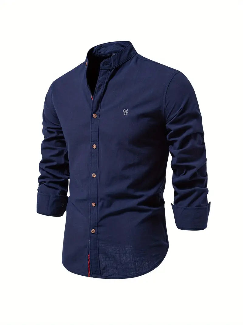 Button-Up Shirt | Slim Fit | Lightweight | Long Sleeve Shirt | Men's Shirt-Chaps London-Navy Blue-XS-Chaps London