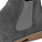 Close-up of gray faux suede Chelsea boot with elastic side panel detail | Chaps London