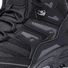 Black hiking boot close-up showing laces, mesh panels, and rugged textured sole | Chaps London