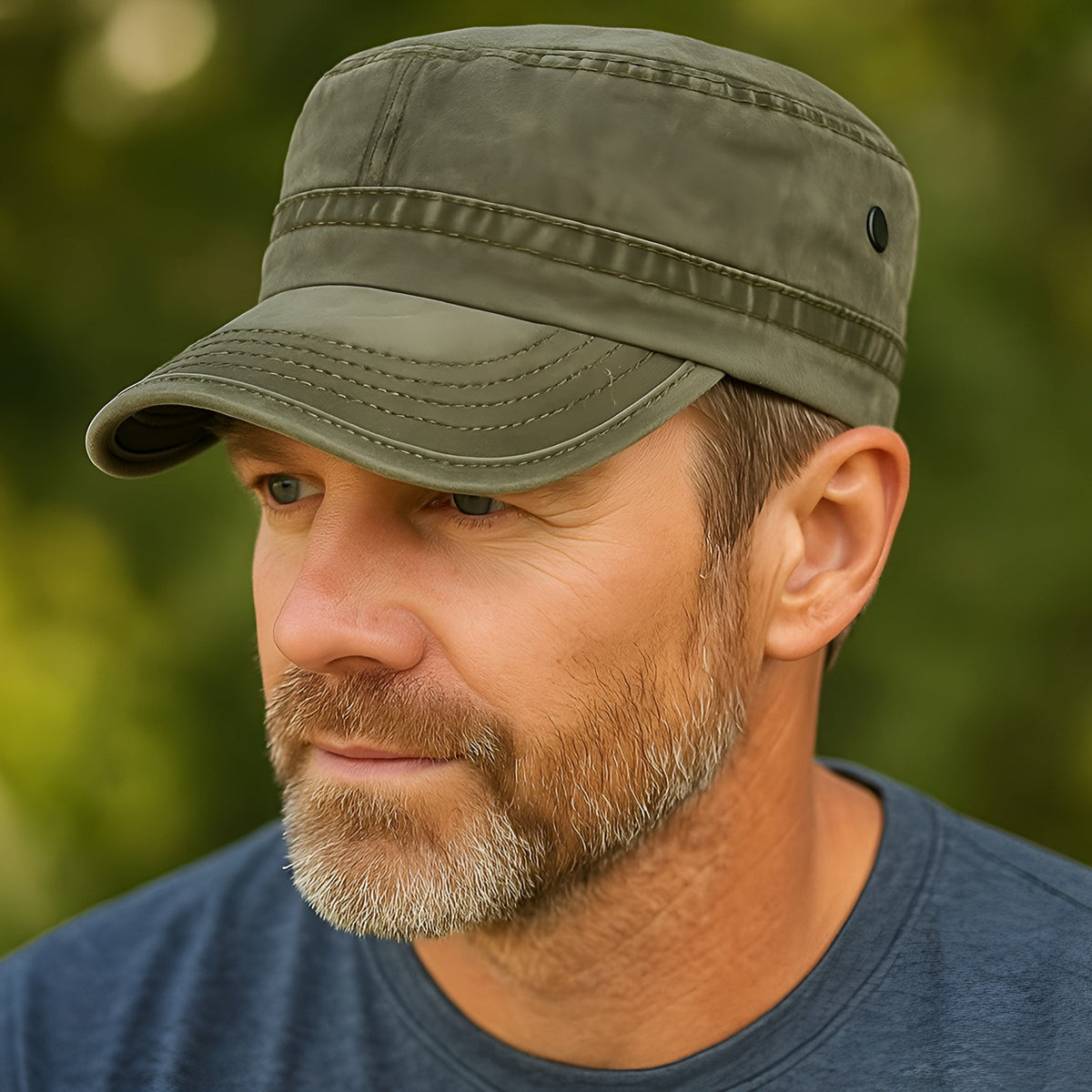 Cadet Cap - Men's Square Army Green Military Cap-Military Cap-Chaps London-Chaps London