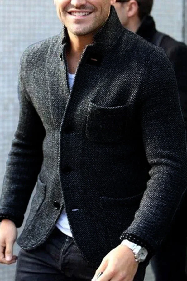 Cardigan Jacket | Button-Up | Slim Fit | Tweed Jacket | Men's Clothing-Cardigans-Chaps London-Black-S-Chaps London