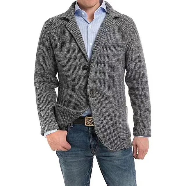 Cardigan - Men's Knitted V Neck Button Up-Cardigans-Chaps London-Dim Grey-S-Chaps London