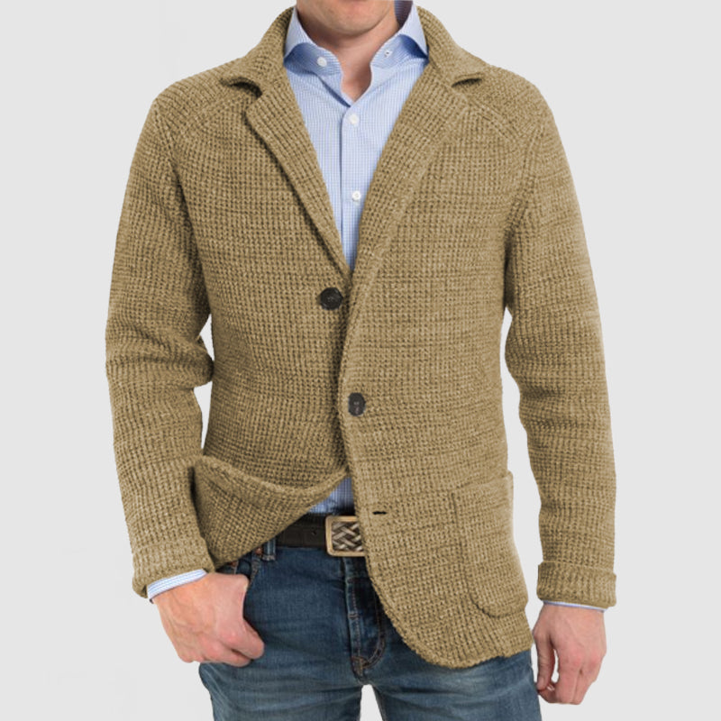Cardigan - Men's Knitted V Neck Button Up-Cardigans-Chaps London-Khaki-S-Chaps London