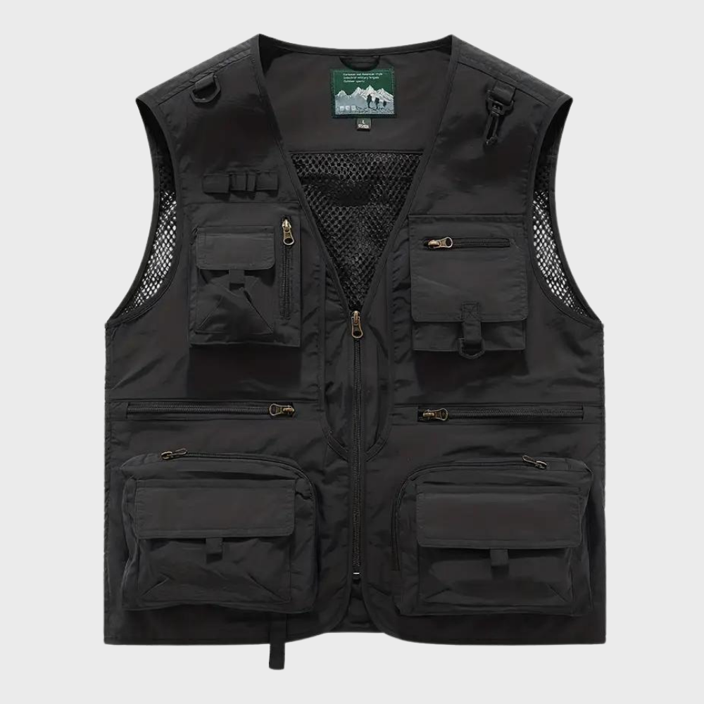 Cargo Gilet - Men's Zip Up with Pockets-Vests-Chaps London-Black-S-Chaps London