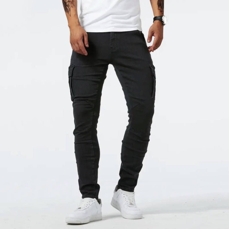 Cargo Jeans - Men's Slim Fit Skinny Stretch-Jeans-Chaps London-Black-S-Chaps London