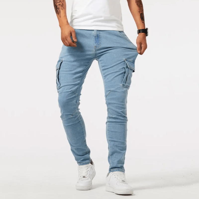 Cargo Jeans - Men's Slim Fit Skinny Stretch-Jeans-Chaps London-Light Blue-S-Chaps London