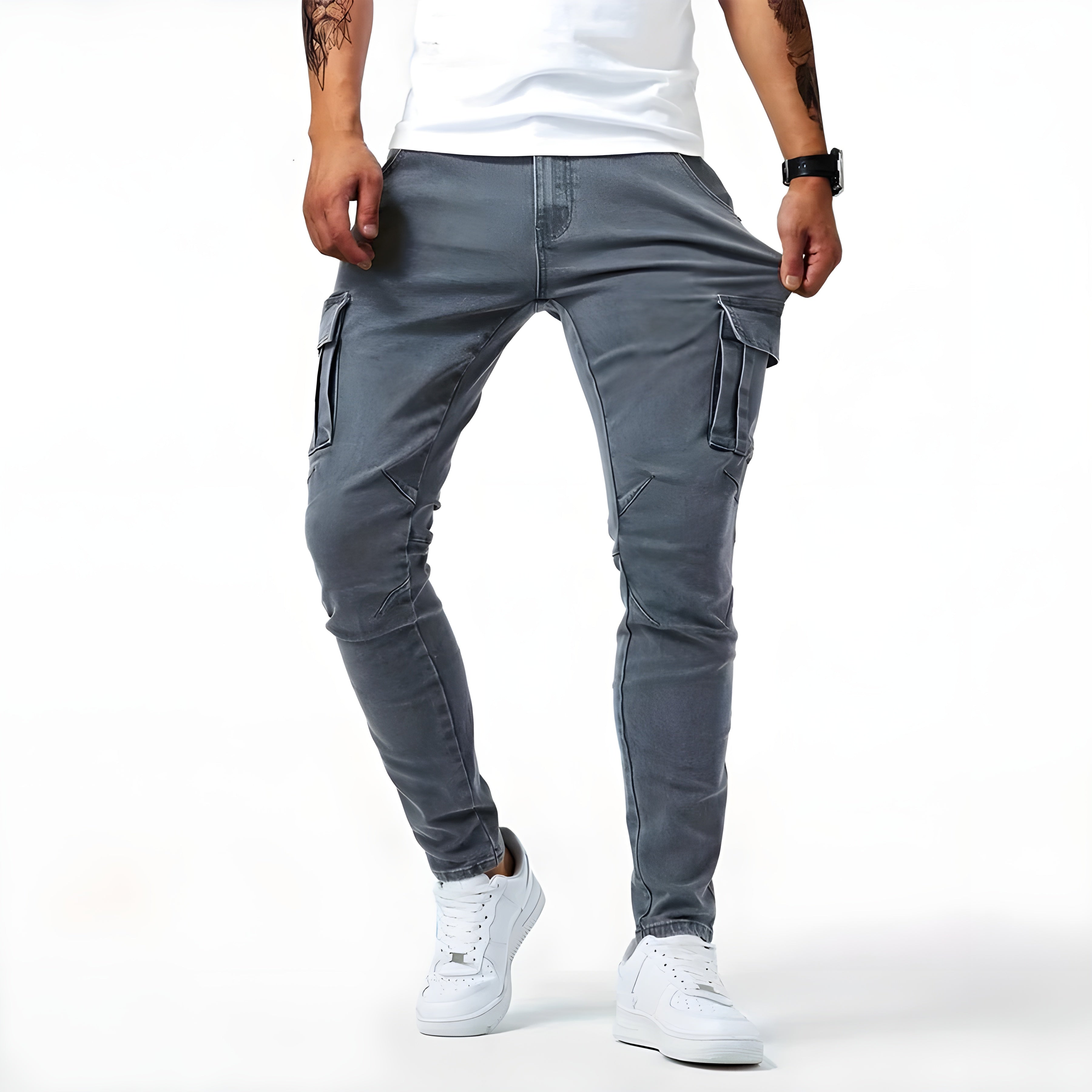 Cargo Jeans - Stretchy - Slim Fit - Cargo Pants - Men's Pants-Stretch Denim Cargo Pants-Chaps London-Chaps London