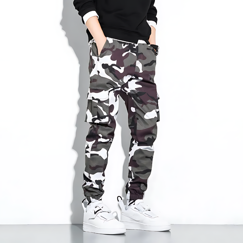 Cargo Joggers | Camouflage | Slim Fit | Cargo Pants | Men's Pants -Men's long pants-Chaps London-White-M-Chaps London