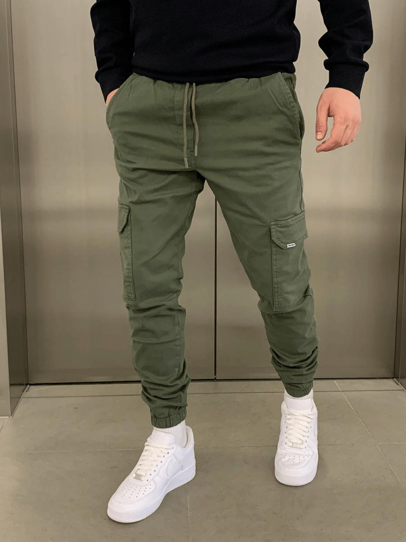Cargo Joggers | Drawstring | Skinny | Cargo Pants | Men's Trousers-Cargo Joggers-Chaps London-Army Green-XS-Chaps London