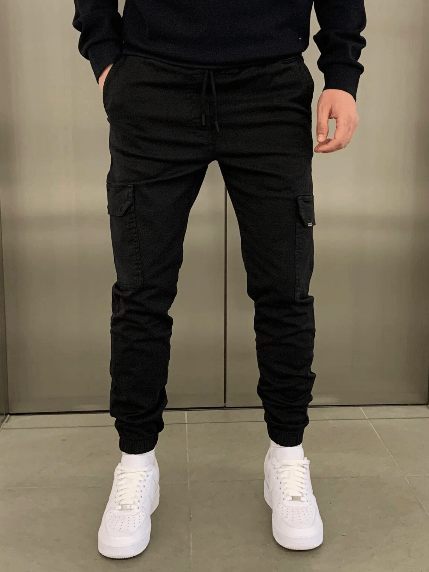 Cargo Joggers | Drawstring | Skinny | Cargo Pants | Men's Trousers-Cargo Joggers-Chaps London-Black-XS-Chaps London