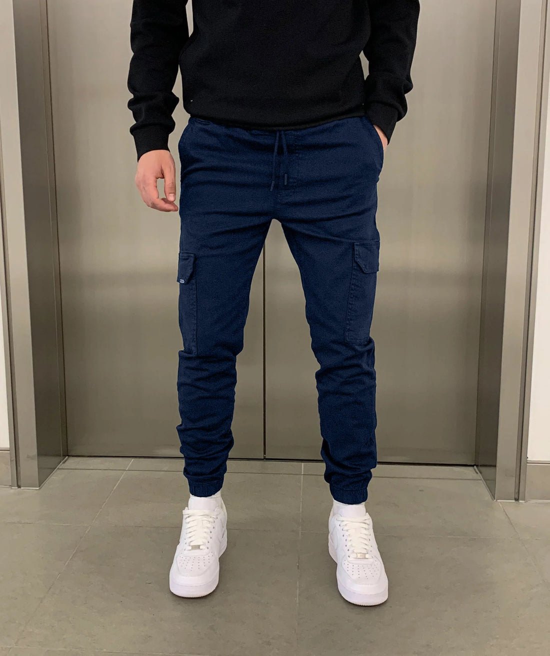 Cargo Joggers | Drawstring | Skinny | Cargo Pants | Men's Trousers-Cargo Joggers-Chaps London-Dark Blue-XS-Chaps London
