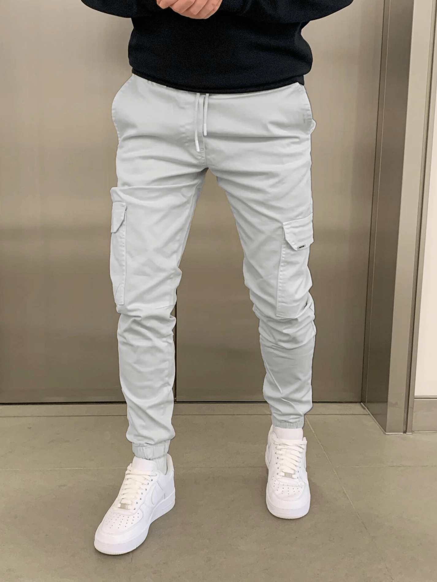 Cargo Joggers | Drawstring | Skinny | Cargo Pants | Men's Trousers-Cargo Joggers-Chaps London-Gray-XS-Chaps London