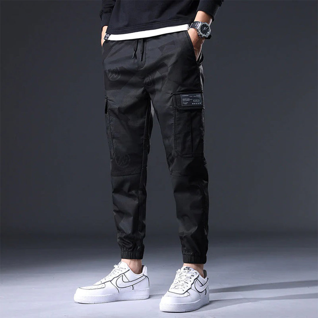 Cargo Joggers - Men's Camouflage Drawstring Skinny Cargo Pants-Chaps London-Black-M-Chaps London