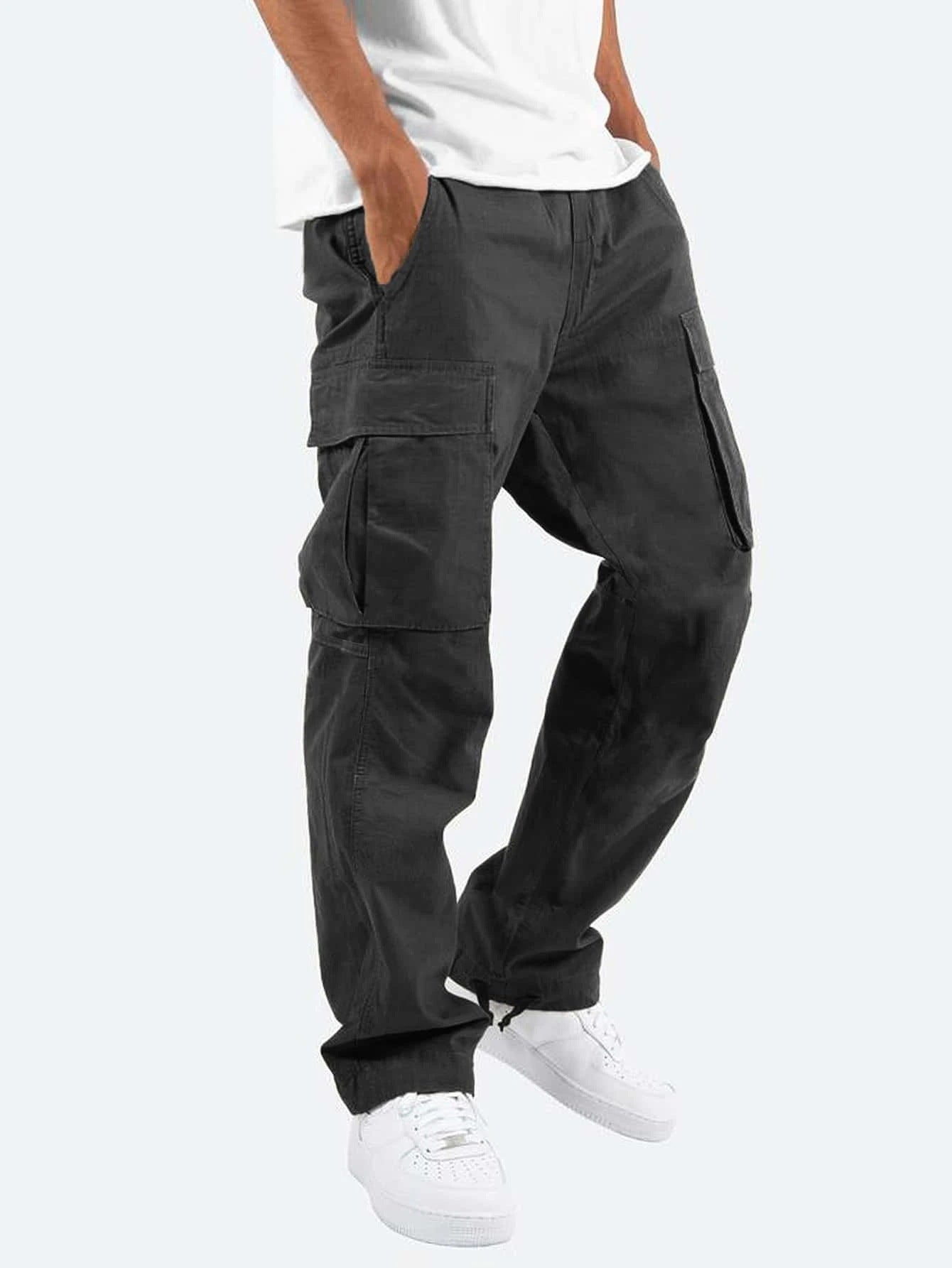 Cargo Pants - Men's Casual Baggy Loose Fit Cargo Trousers-Men's Cargo Pants-Chaps London-Black-S-Chaps London