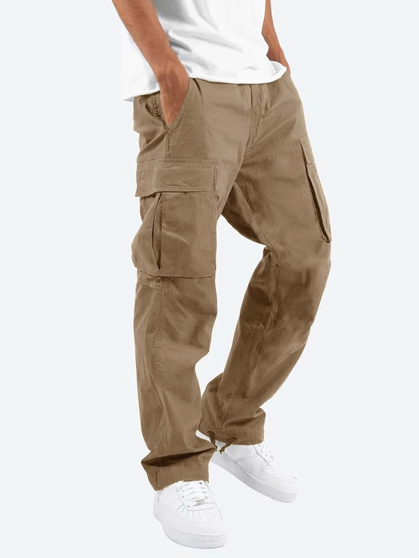 Cargo Pants - Men's Casual Baggy Loose Fit Cargo Trousers-Men's Cargo Pants-Chaps London-Khaki-S-Chaps London