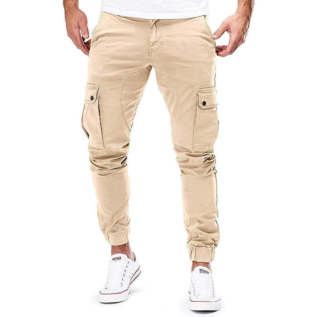 Cargo Pants - Skinny - Drawstring - Cargo Joggers - Men's Trousers-Fashion Men Pants Cargo All-year-Chaps London-Beige-S-Chaps London