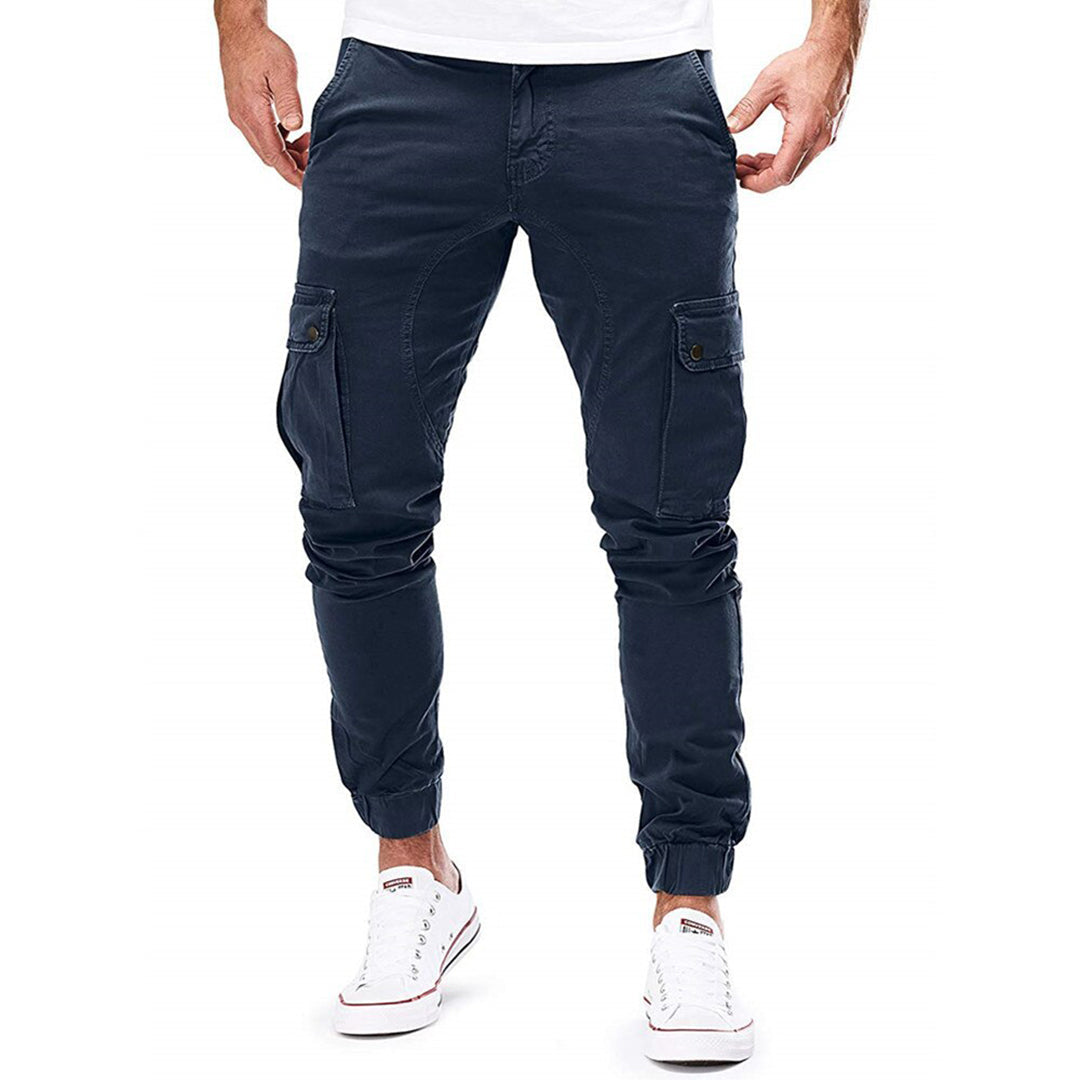 Cargo Pants - Skinny - Drawstring - Cargo Joggers - Men's Trousers-Fashion Men Pants Cargo All-year-Chaps London-Navy Blue-S-Chaps London