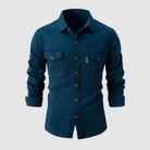 Cargo Shirt - Slim Fit - Long Sleeve - Button-Up Shirt - Men's Shirts-Shirts-Chaps London-Blue-S-Chaps London
