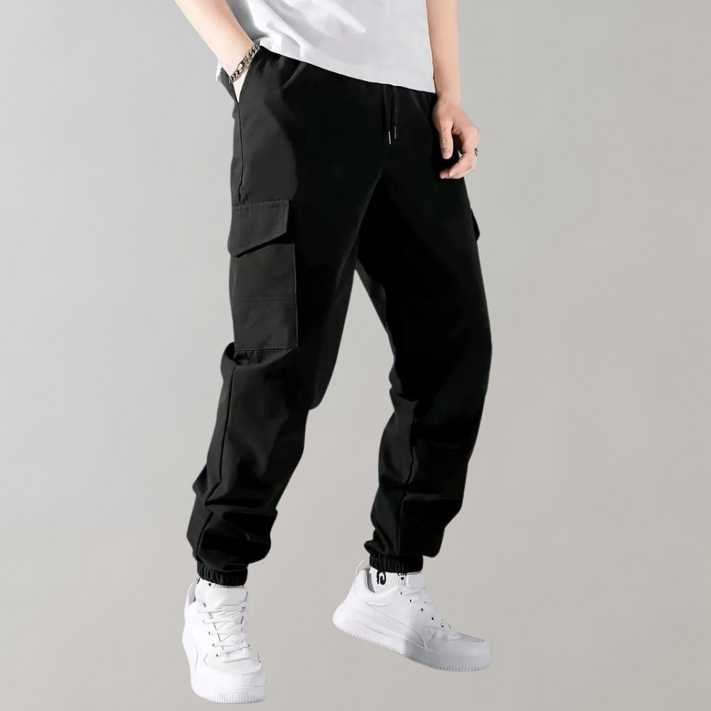 Cargo Trousers - Men's Black Drawstring Joggers-Fashion Men Pants Cargo All-year-Chaps London-S-Chaps London