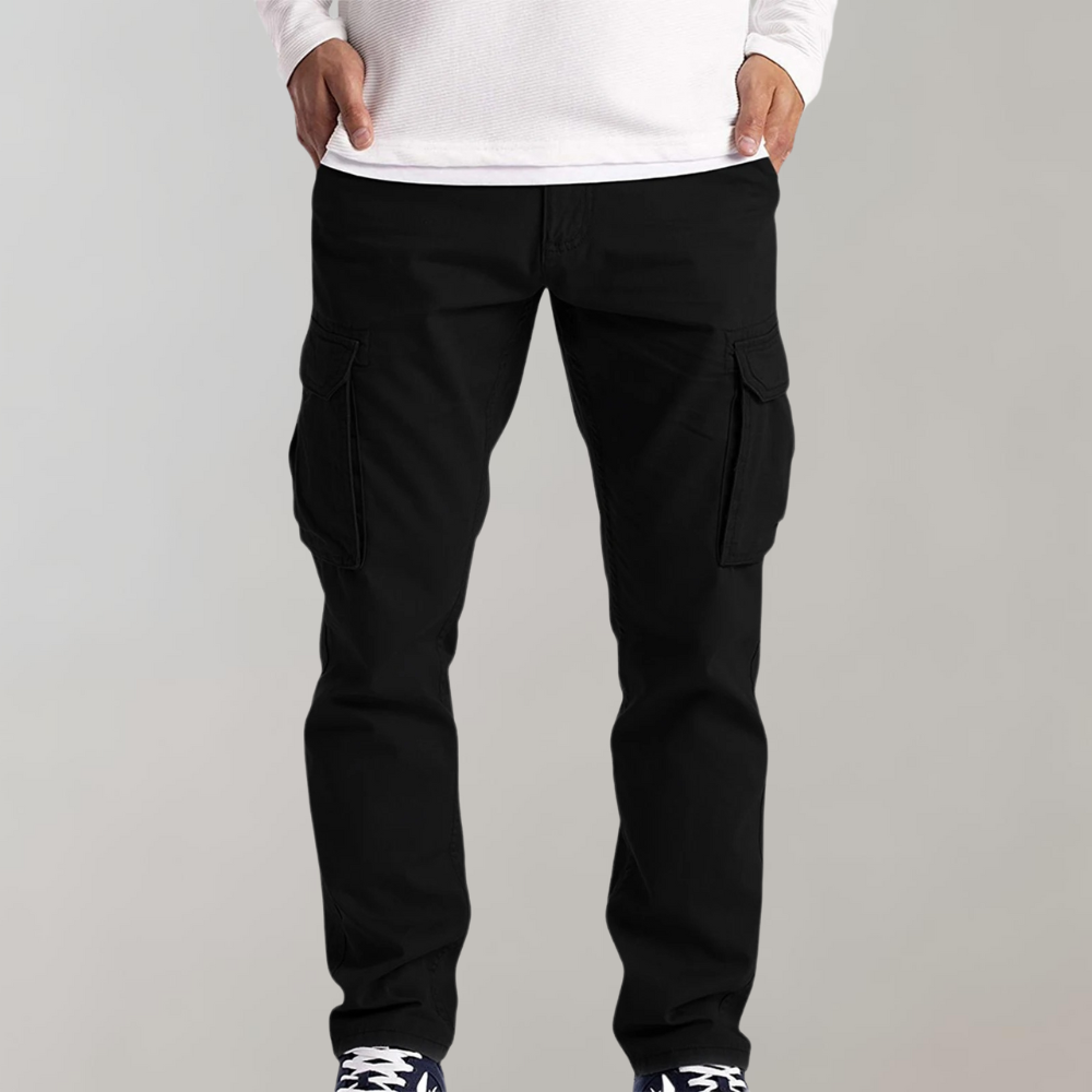 Cargo Trousers - Men's Comfortable Straight Leg-Cargo Pants-Chaps London-Black-S-Chaps London