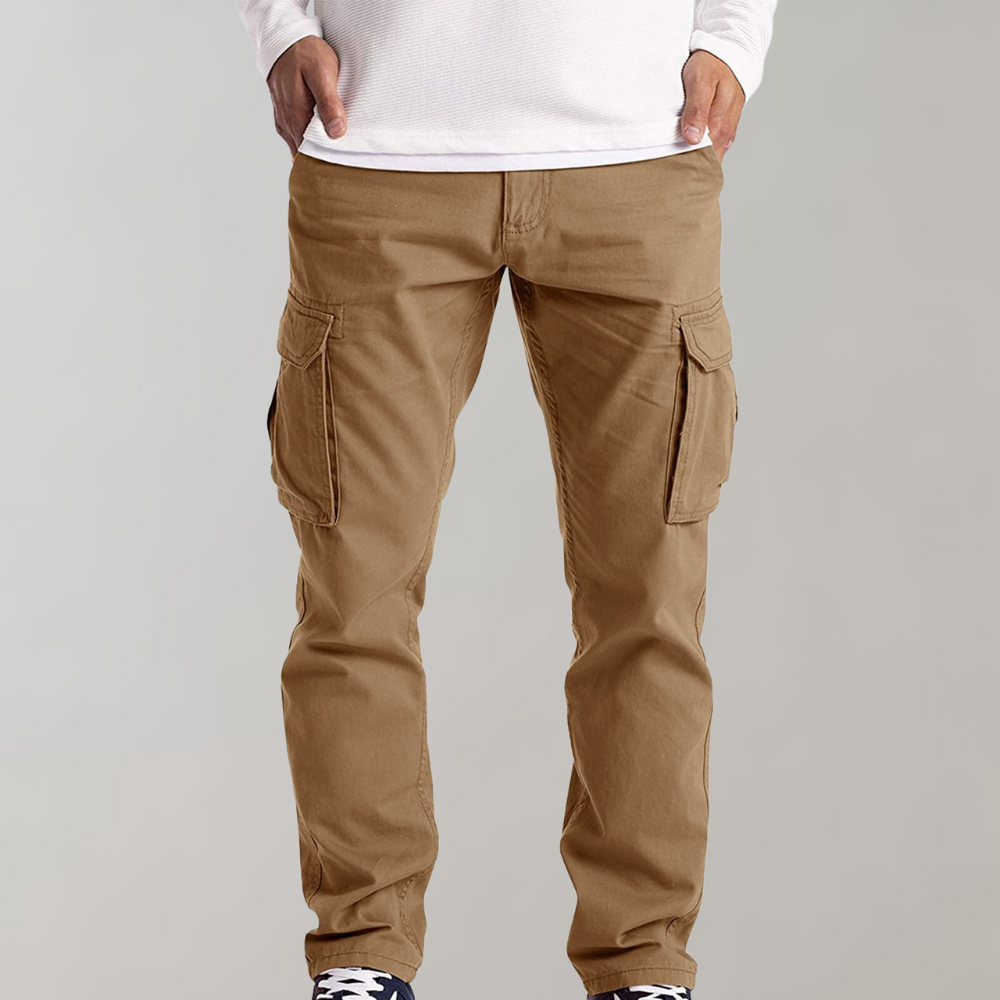 Cargo Trousers - Men's Comfortable Straight Leg-Cargo Pants-Chaps London-Khaki-S-Chaps London