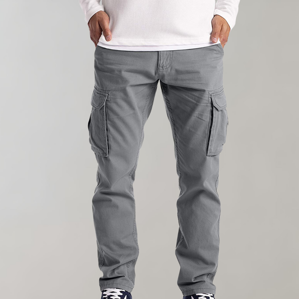 Cargo Trousers - Men's Comfortable Straight Leg-Cargo Pants-Chaps London-Light Grey-S-Chaps London