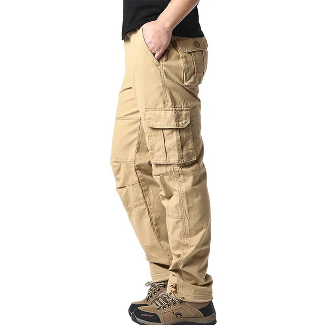 Cargo Trousers - Straight Leg - Pockets - Cargo Pants - Men's Trousers-Men's Cargo Pants-Chaps London-Khaki-M-Chaps London