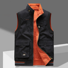 Cargo Vest | Sleeveless | Pockets | Work Vest | Men's Gilet-Men’s Cargo Vest-Chaps London-Black-Orange-M-Chaps London