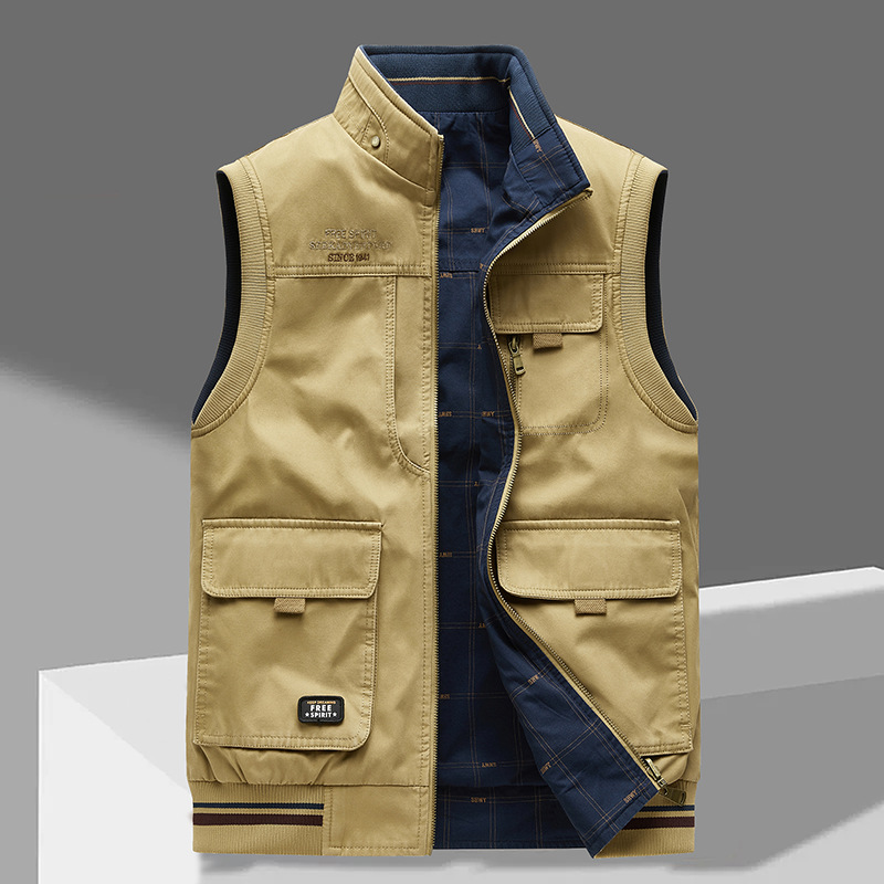 Cargo Vest | Sleeveless | Pockets | Work Vest | Men's Gilet-Men’s Cargo Vest-Chaps London-Blue-Khaki-M-Chaps London