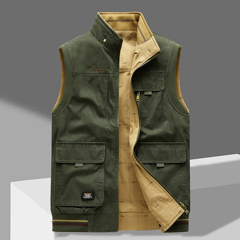 Cargo Vest | Sleeveless | Pockets | Work Vest | Men's Gilet-Men’s Cargo Vest-Chaps London-Khaki-Green-M-Chaps London