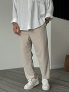 Casual Pants | Ribbed | Elastic Waist | Straight Leg Pants | Men's Pants-Pants-Chaps London-Beige-S-Chaps London