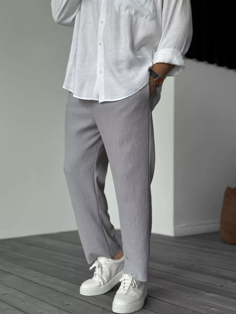 Casual Pants | Ribbed | Elastic Waist | Straight Leg Pants | Men's Pants-Pants-Chaps London-Gray-S-Chaps London