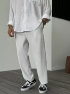 Casual Pants | Ribbed | Elastic Waist | Straight Leg Pants | Men's Pants-Pants-Chaps London-White-S-Chaps London