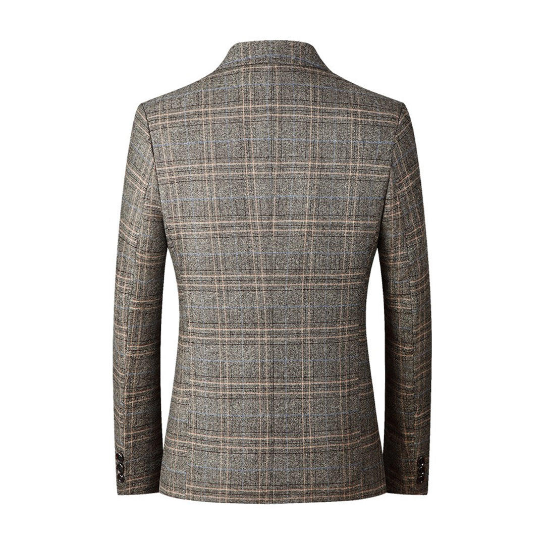 Check Blazer - Men's Single Breasted Suit Jacket-Fashion Men Blazer Plaid Fall-Chaps London-Chaps London