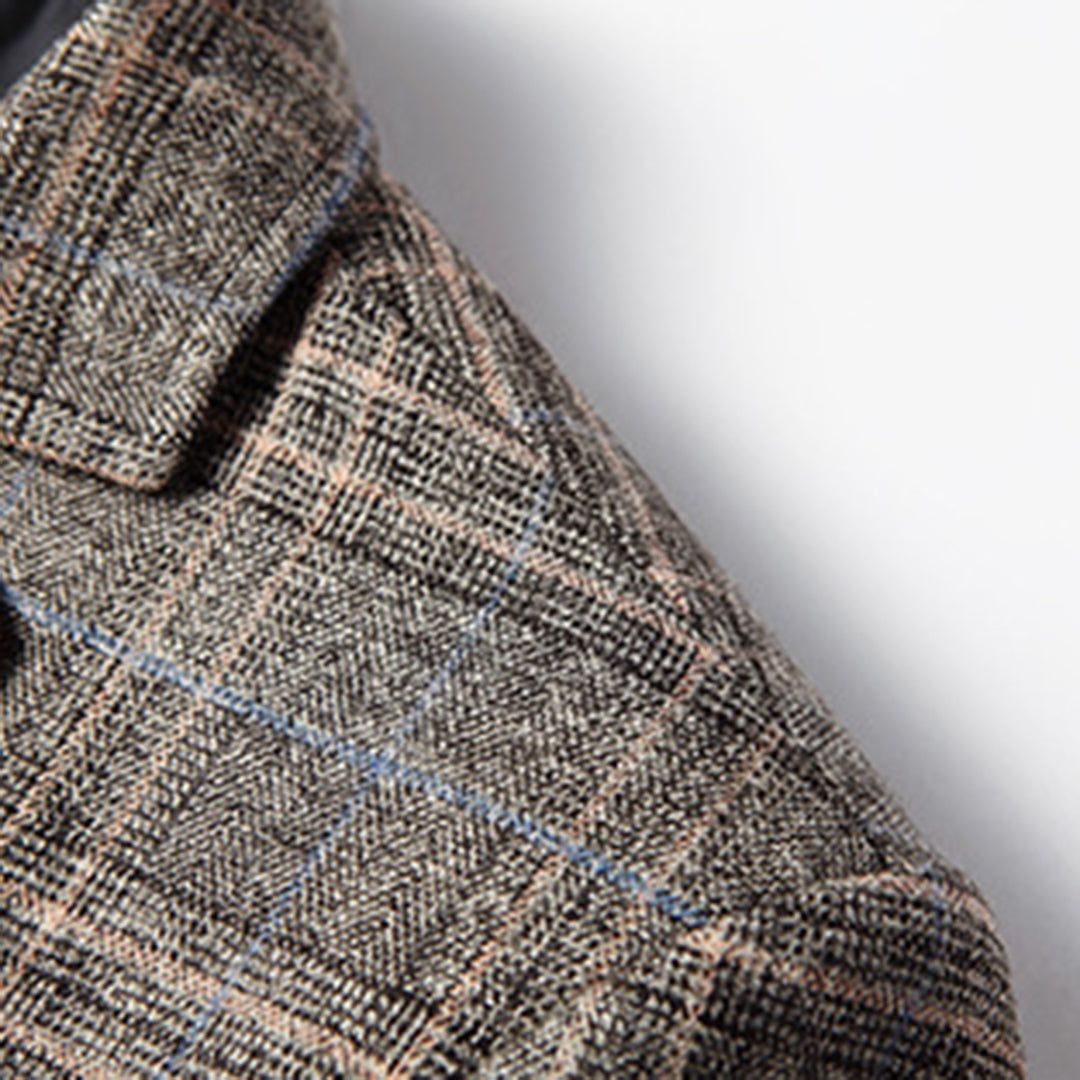 Check Blazer - Men's Single Breasted Suit Jacket-Fashion Men Blazer Plaid Fall-Chaps London-Chaps London