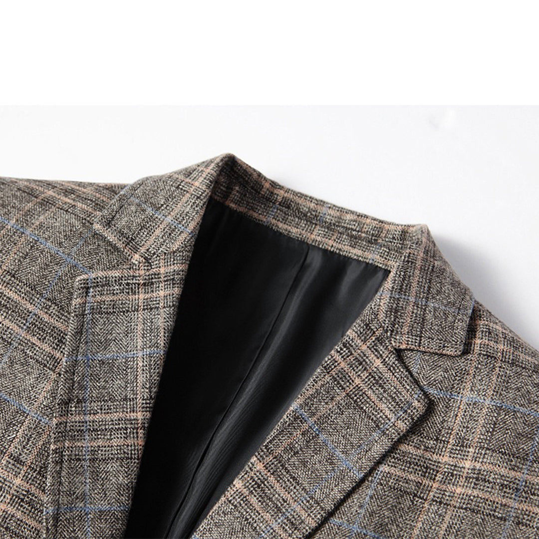 Check Blazer - Men's Single Breasted Suit Jacket-Fashion Men Blazer Plaid Fall-Chaps London-Chaps London