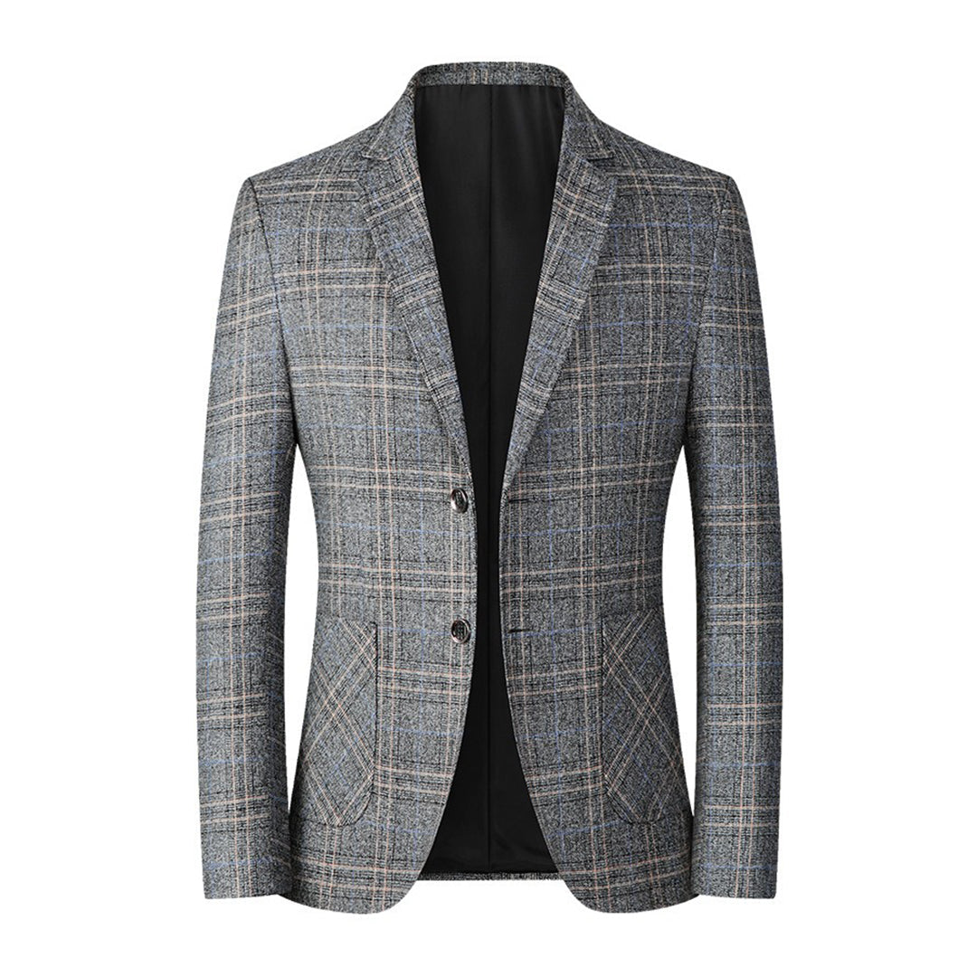Check Blazer - Men's Single Breasted Suit Jacket-Fashion Men Blazer Plaid Fall-Chaps London-Gray-XXS-Chaps London