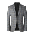 Check Blazer - Men's Single Breasted Suit Jacket-Fashion Men Blazer Plaid Fall-Chaps London-Gray-XXS-Chaps London