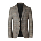 Check Blazer - Men's Single Breasted Suit Jacket-Fashion Men Blazer Plaid Fall-Chaps London-Khaki-XXS-Chaps London