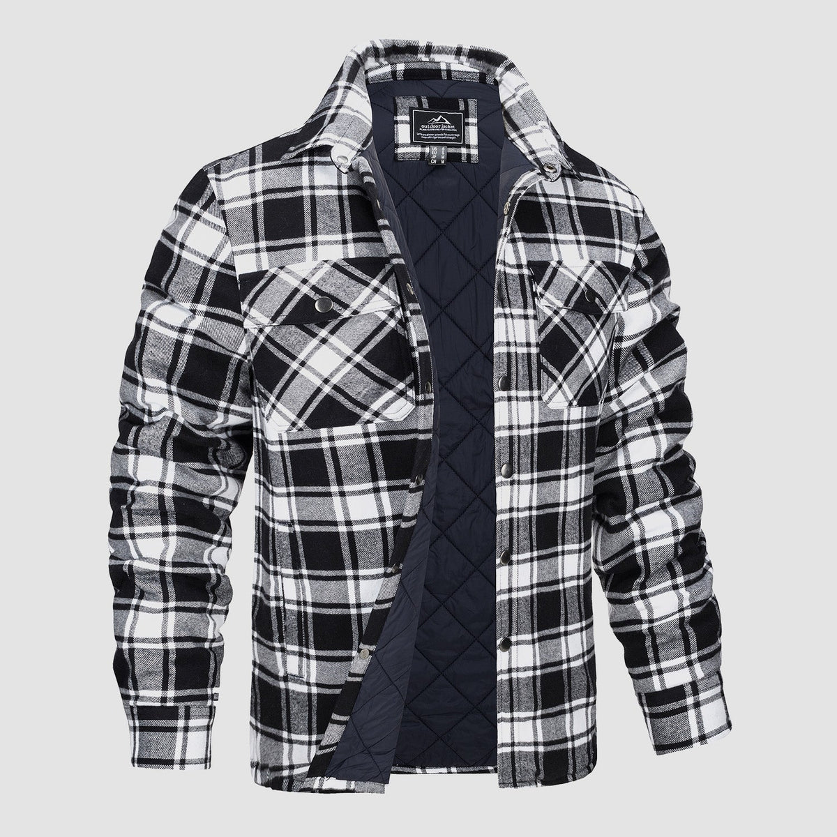 Check Jacket - Men's Quilted Lined Button Up-Coats & Jackets-Chaps London-Black-S-Chaps London