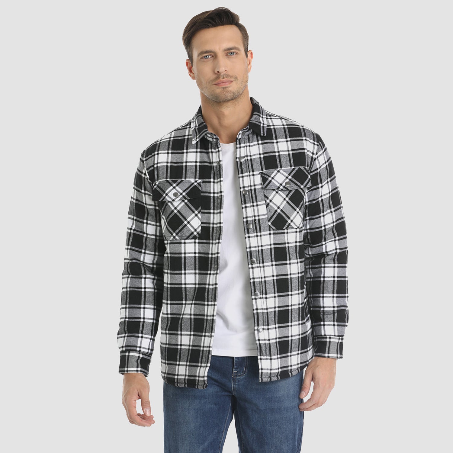 Check Jacket - Men's Quilted Lined Button Up-Coats & Jackets-Chaps London-Chaps London