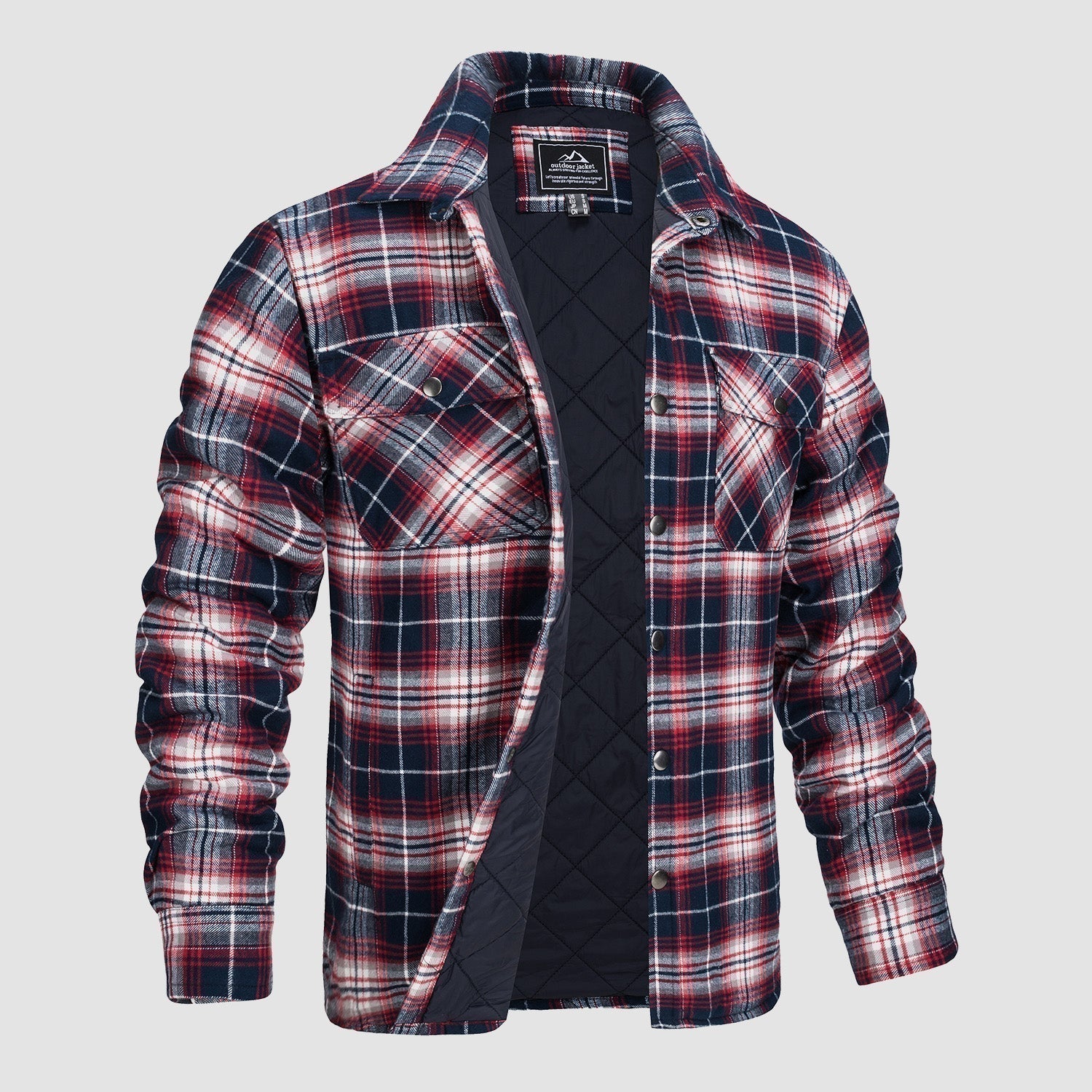Check Jacket - Men's Quilted Lined Button Up-Coats & Jackets-Chaps London-Red Blue-S-Chaps London