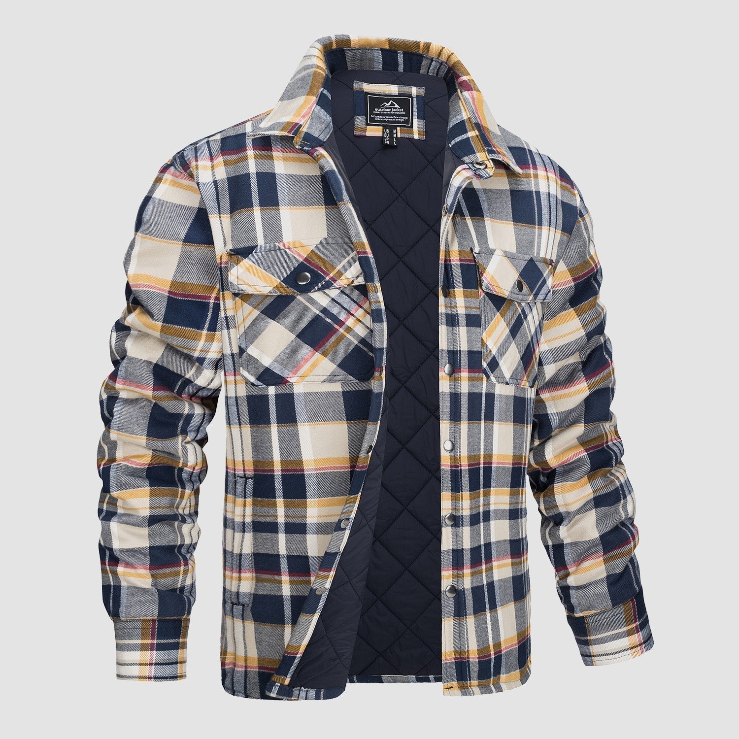 Check Jacket - Men's Quilted Lined Button Up-Coats & Jackets-Chaps London-Yellow-S-Chaps London
