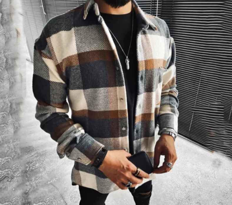 Checkered Shirt - Buttoned - Chest Pocket - Overshirt - Men's Shirt Jacket-T-shirts-Chaps London-Brown-XS-Chaps London
