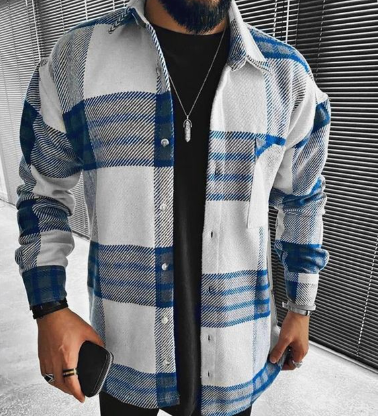 Checkered Shirt - Buttoned - Chest Pocket - Overshirt - Men's Shirt Jacket-T-shirts-Chaps London-Dark Blue-XS-Chaps London