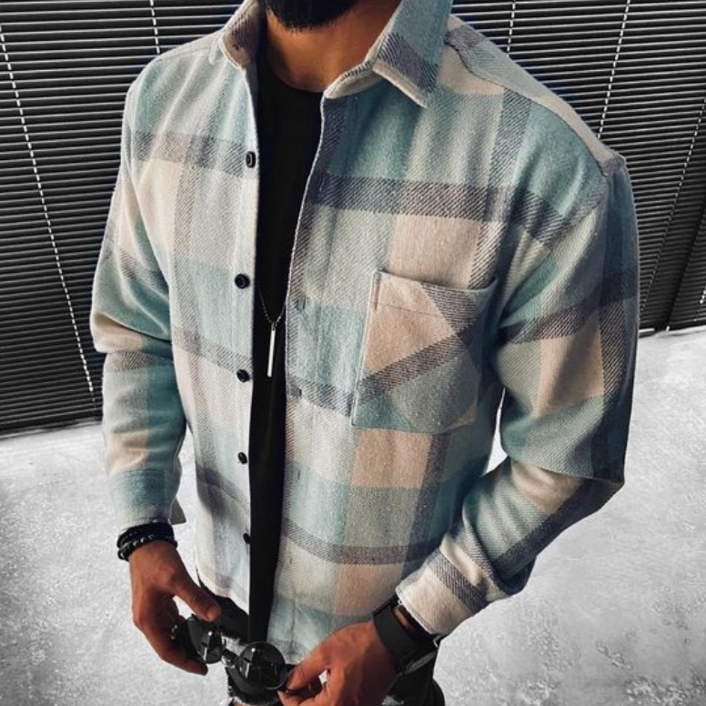 Checkered Shirt - Buttoned - Chest Pocket - Overshirt - Men's Shirt Jacket-T-shirts-Chaps London-Light Blue-XS-Chaps London